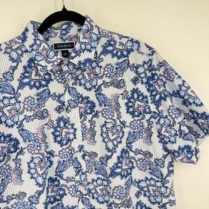 Club Room Mens Floral Striped Short Sleeve Button Down‎ Shirt Large